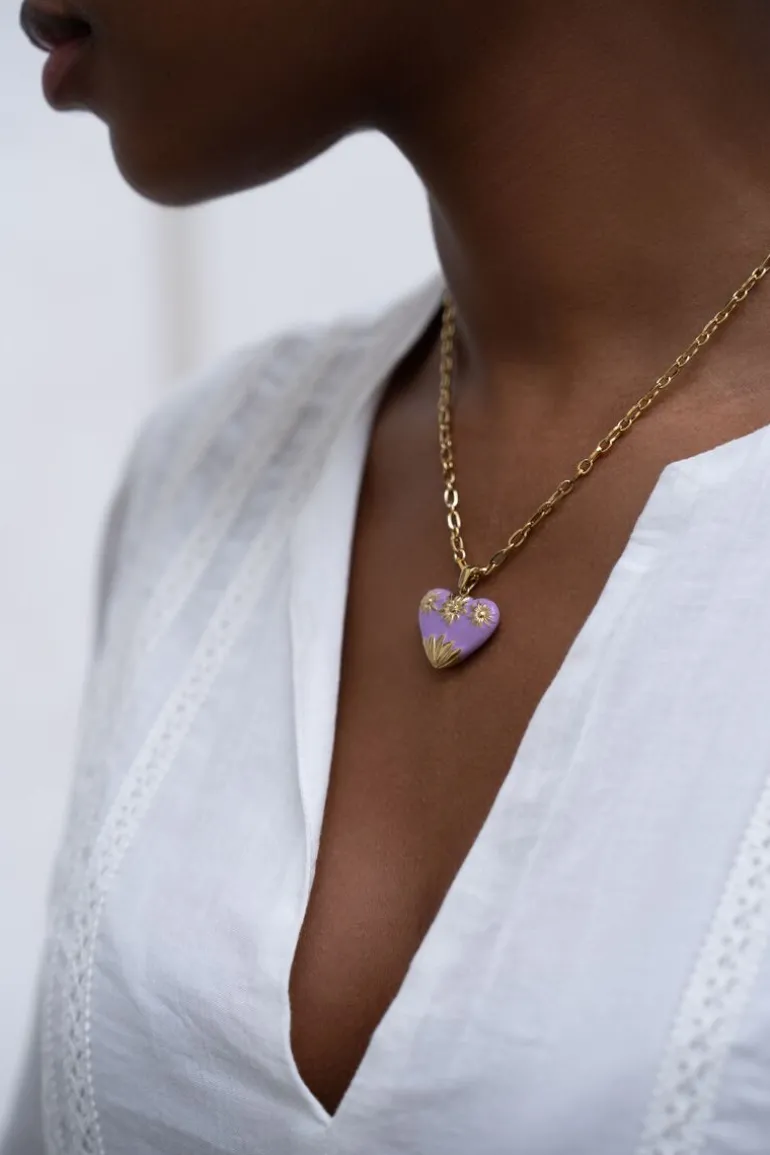 Chaîne à Maillons Art Vintage Avec Cœur Lilas