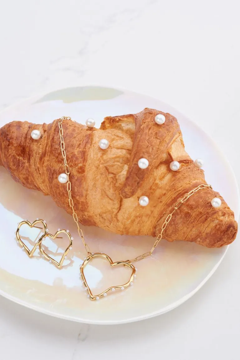Chaîne à Maillons Avec Cœur Ouvert Et Perles