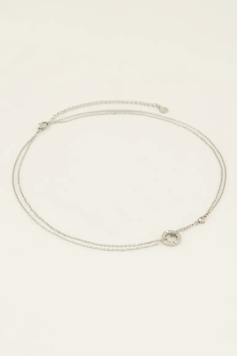 Chaîne à Pendentif Rond & Cœur En Strass