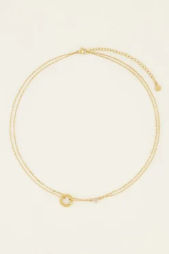 Chaîne à Pendentif Rond & Cœur En Strass