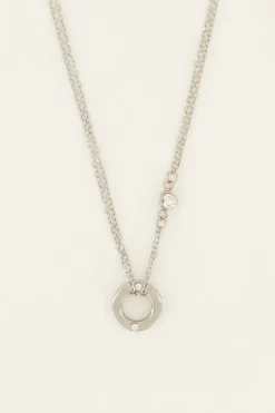 Chaîne à Pendentif Rond & Cœur En Strass