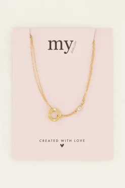 Chaîne à Pendentif Rond & Cœur En Strass
