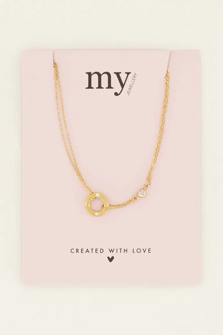 Chaîne à Pendentif Rond & Cœur En Strass