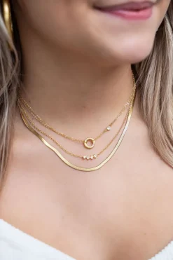 Chaîne à Pendentif Rond & Cœur En Strass