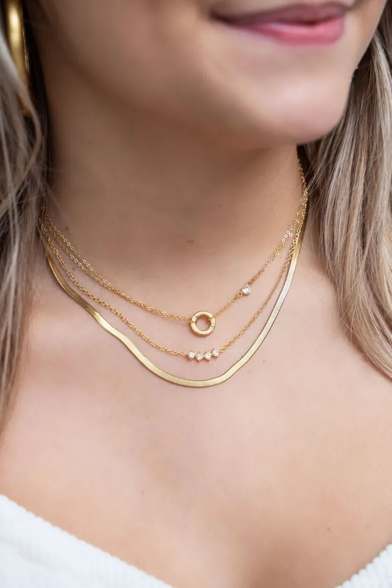 Chaîne à Pendentif Rond & Cœur En Strass