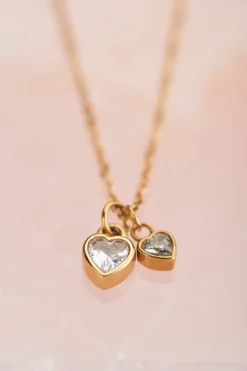 Chaîne Avec Deux Cœurs En Strass