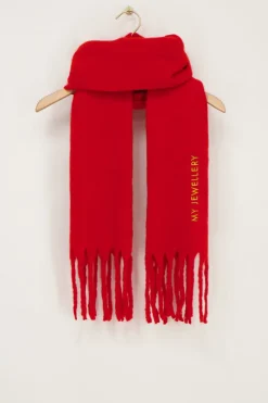 Écharpe Rouge à Franges Torsadées