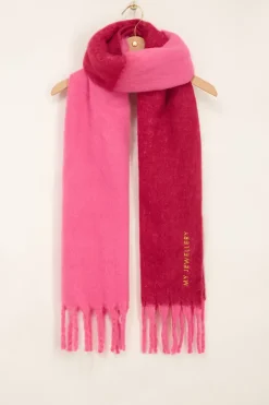 Écharpe Rouge Et Rose à Franges