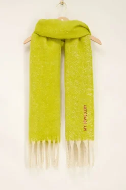 Écharpe Vert Néon à Franges Torsadées