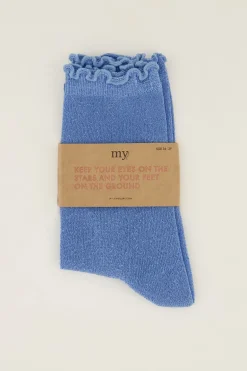 Chaussettes Bleues Avec Lurex Et Volants
