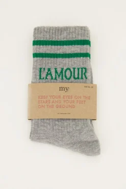Chaussettes Grises Sport Avec L'amour Vert