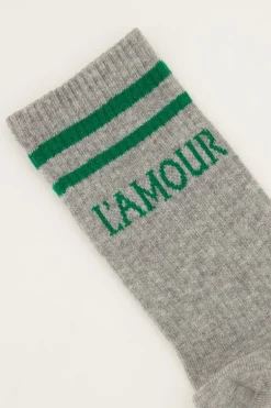Chaussettes Grises Sport Avec L'amour Vert