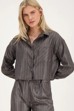Chemise à Fines Rayures Gris Métallisé