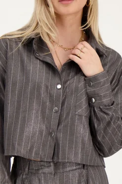 Chemise à Fines Rayures Gris Métallisé