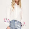 Chemise Blanche à Fleurs Bleues Perlées