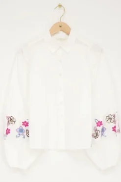 Chemise Blanche à Fleurs Bleues Perlées