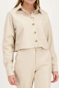 Chemise Courte Beige En Similicuir