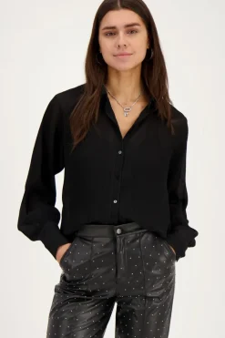 Chemise Noire Plissée Oversize