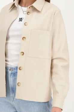 Chemise Oversize Beige En Similicuir