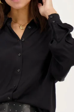 Chemise Oversized Noire En Satin