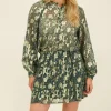 Chemisier Vert à Imprimé Jacquard Doré