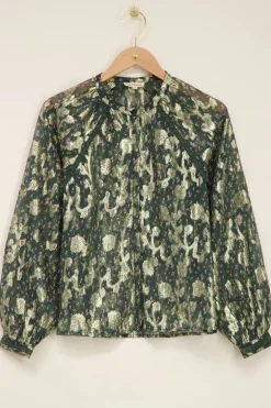 Chemisier Vert à Imprimé Jacquard Doré