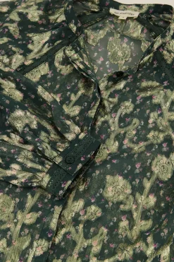 Chemisier Vert à Imprimé Jacquard Doré