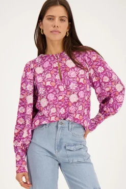 Chemisier Violet à Imprimé Floral Rose