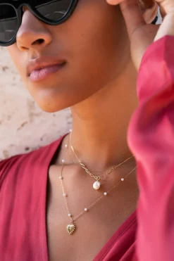 Collier à Charms Coeurs Et Perles