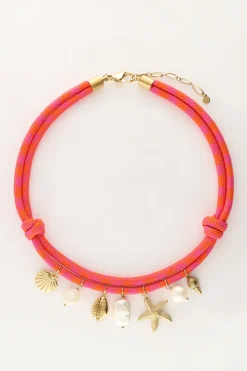 Collier De Corde Rose Avec Breloques En Coquillage
