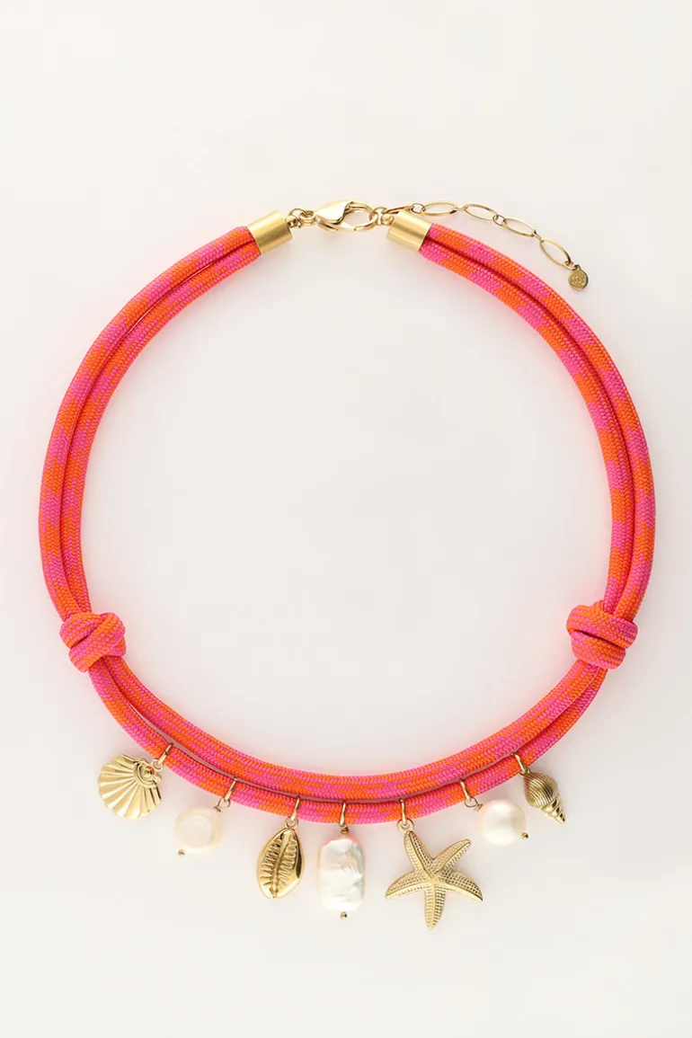 Collier De Corde Rose Avec Breloques En Coquillage