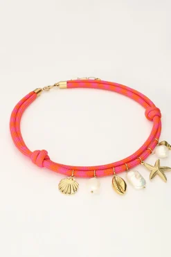 Collier De Corde Rose Avec Breloques En Coquillage