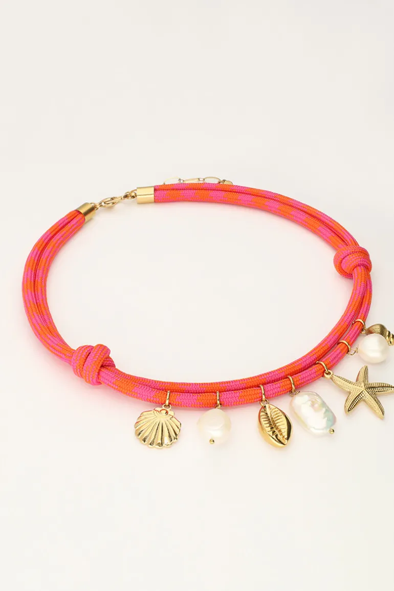 Collier De Corde Rose Avec Breloques En Coquillage