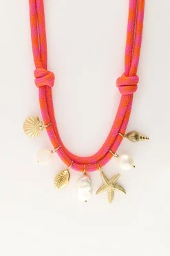 Collier De Corde Rose Avec Breloques En Coquillage