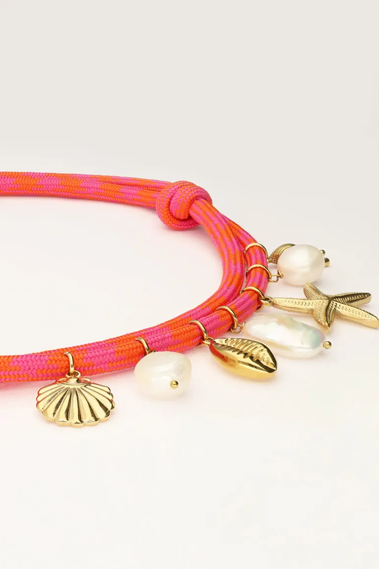 Collier De Corde Rose Avec Breloques En Coquillage