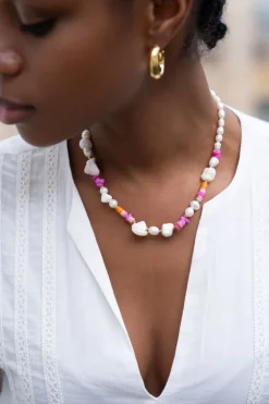 Collier De Perles Avec Perles Roses Et Coquillages