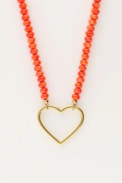 Collier De Perles Orange Avec Cœur