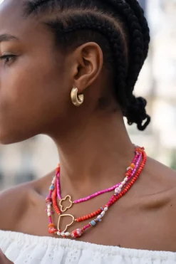 Collier De Perles Orange Avec Cœur
