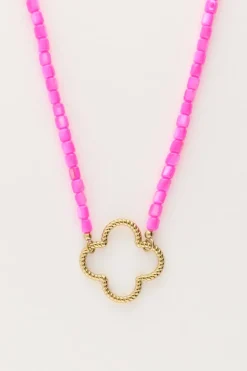 Collier De Perles Roses Avec Trèfle