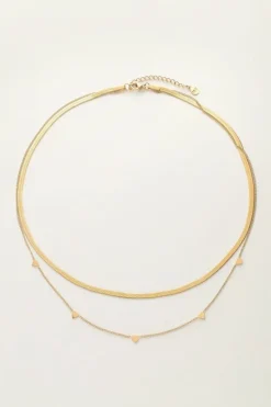 Collier Double Avec Maillons Plats Et Cœurs