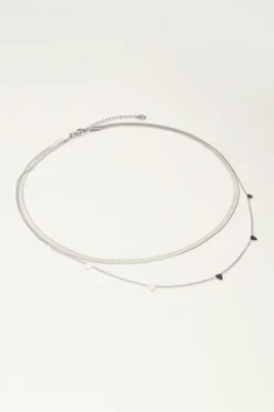 Collier Double Avec Maillons Plats Et Cœurs