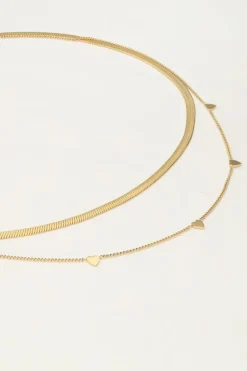 Collier Double Avec Maillons Plats Et Cœurs