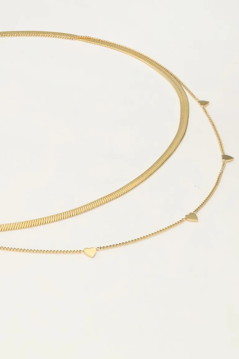 Collier Double Avec Maillons Plats Et Cœurs