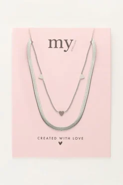 Collier Double Avec Maillons Plats Et Cœurs