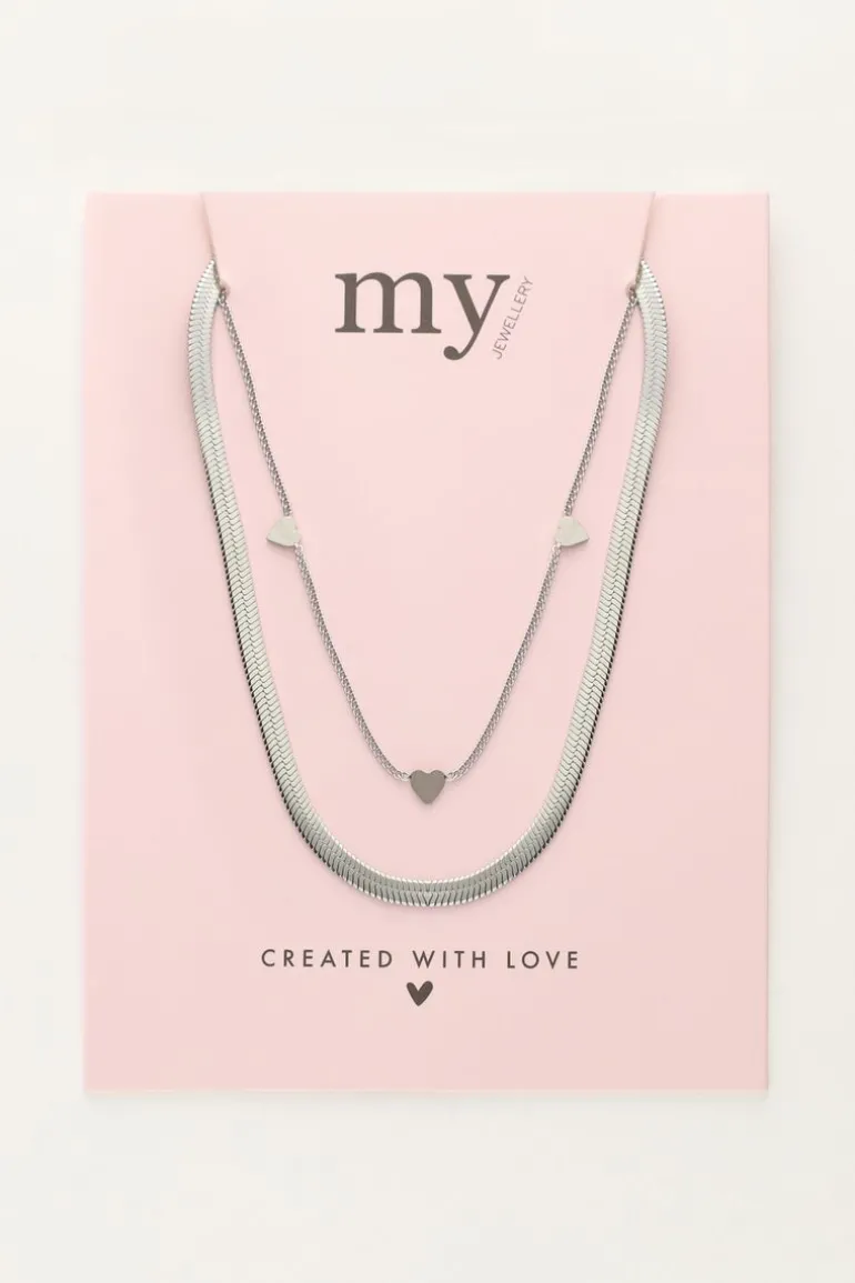 Collier Double Avec Maillons Plats Et Cœurs