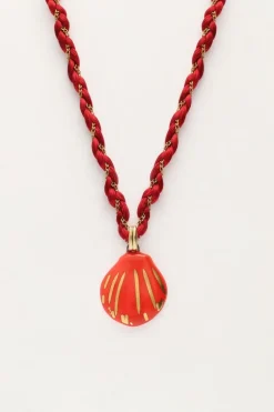 Collier En Cordon Art Tressé Rouge Avec Coquillage