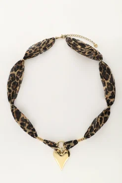 Collier En Cordon Imprimé Léopard Avec Cœur