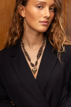Collier En Cordon Imprimé Léopard Avec Cœur