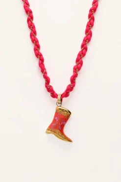 Collier En Cordon Rose Avec Botte Western