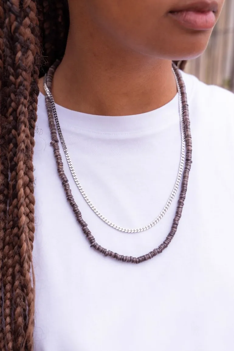 Collier Equal Avec Des Perles Plates Noires